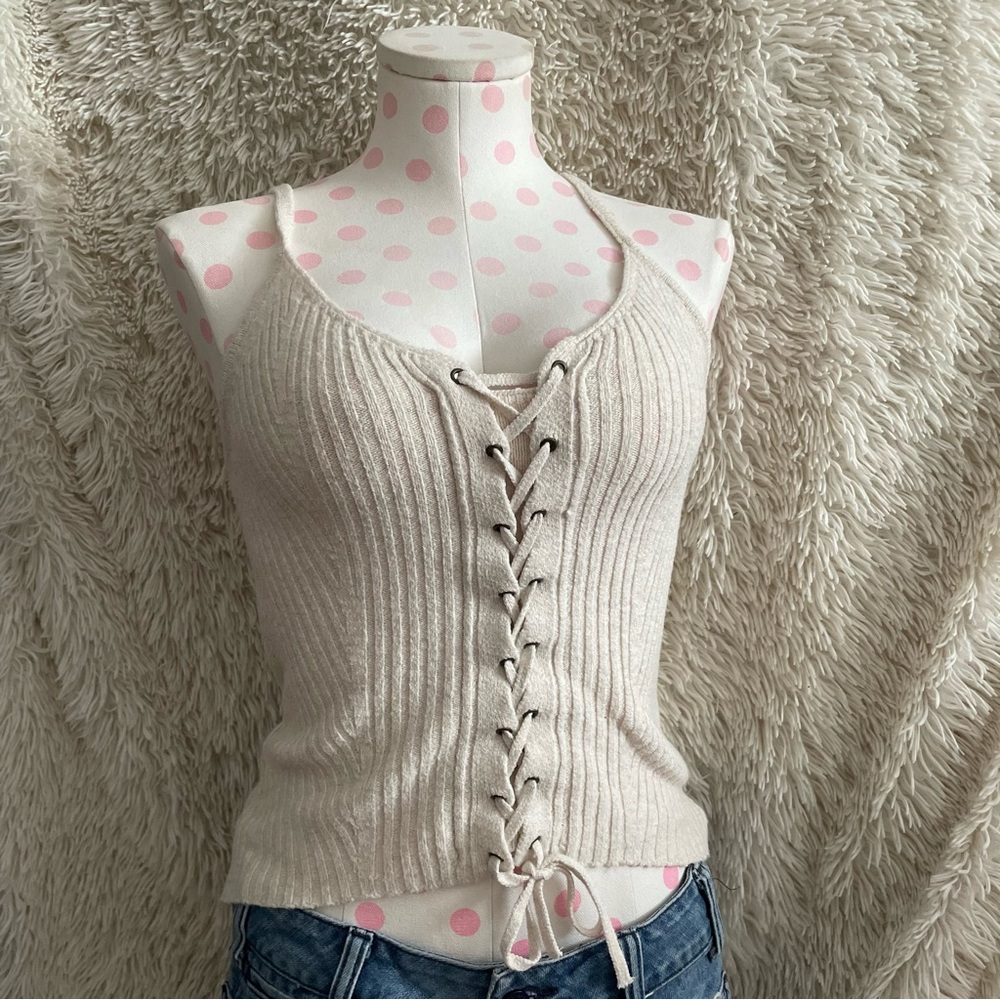 American Eagle Lace Up Knit Tank Top